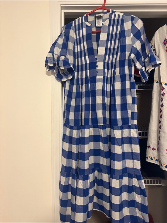 WHIT Dresses & Skirts - WHIT Blue & White Gingham Tiered Short-Sleeve Cotton Dress